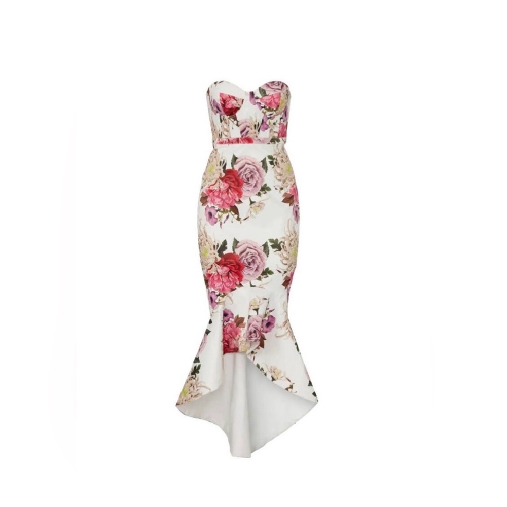 Elle Zeitoune Gorgeous Floral Satin Dress S